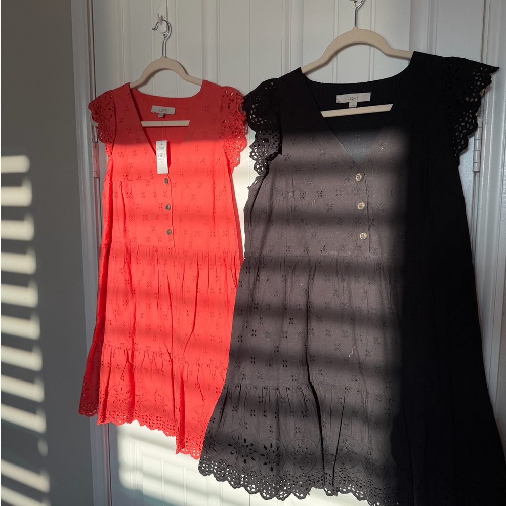 Loft Lace Dresses Coral and Black Eyelet Dresses Size 4